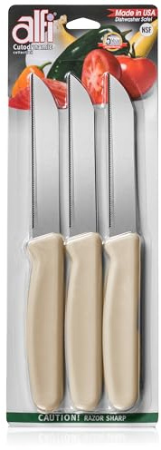 Alfi All-Purpose Knives Aerospace Precision Pointed Tip - Home And Kitchen Supplies - Serrated Steak Knives Set | Made in USA (Ash)
