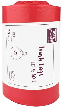 D.RECT Bolsas de Basura de Plástico para Reciclar, Rojo, 60L, 50 Unidades