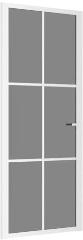 KOIECETA Glastür Innentür mit Montagematerialien Industrie-Stil Wohnungstür Zimmertür Tür ESG Glas Aluminium Aluminiumgriff (Weiß und Dunkel-transparent, 3x2 Raster/83 x 201.5 cm)