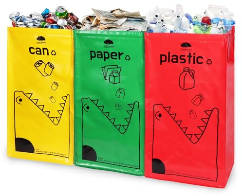 Guittly Mülltrennsystem 3er Set, Wiederverwendbare Recycling-Taschen, Innen- und Außenwasserdichte Müllbeutel, verwendet für Recycling-Glas, Altpapier, Plastik, leere Flaschen (30 * 30 * 60cm)