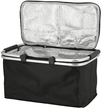 Einkaufskorb 30 Liter schwarz mit Kühlfunktion - 48 x 24 cm - Thermo Einkaufstasche mit Zwei Griffen - Thermotasche Kühltasche Faltkorb Picknickkorb Tragekorb