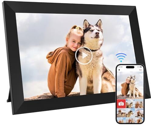 WiFi Digitaler Bilderrahmen mit 32GB Speicher, 10.1 Zoll Elektronischer Bilderrahmen 1280 * 800 IPS Touchscreen, Automatische Rotation Teilen Sie Fotos und Videos sofort über Frameo App