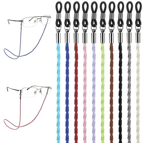 Gjinxi 10 Stück Brillenband aus Leder, Universal Brillenbänder Verstellbare Brillenkette Sportbrillenband Rutschfest Brillenschnur für Männer Frauen Sport und Sonnenbrillen