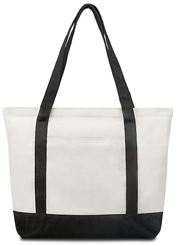Greentique Canvas Tote Bag con Cremallera, Bolsas de Tela Grandes y Gruesas, Bolso Tote de Gran Capacidad, Reutilizable y Lavable