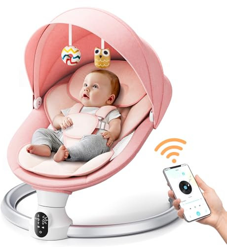 Helangel Sdraietta Neonati Elettrica,Altalena Elettrica Neonato con Telecomando e Wireless per Bambini con Imbracatura di Sicurezza a 5 punti per Bambini fino a 9 kg