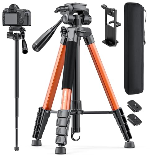 Cambofoto 186 cm kamerastativ, kompakt resestativ, fotostativ för DSLR/SLR-stativ och monostativ med bärväska, brännorange