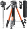 CAMBOFOTO 186 cm Camera Tripod, Compact Travel Tripod, Aluminium, DSLR/SLR Tripod and Monopod with Carry Bag, Orange