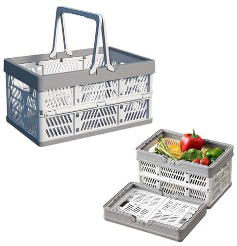 2 pièces Caisse Rangement Pliables avec Poignée, Boîtes de Rangement Pliables Boîtes, Pliantes en Plastique pour Cuisine, pour le rangement à la maison, les collations, le camping, la salle de bain
