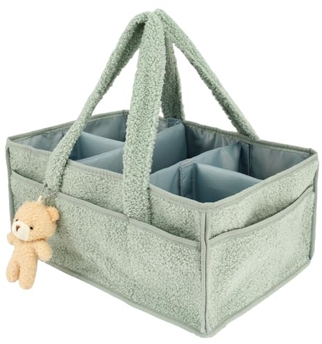 Blöjväska, skötväska, organiseringsväska, babyväska med avtagbara avdelare, snygg förvaringskorg för nyfödda, väska för nödvändigheter och blöjbyte, present till babyshower, 38 x 25,4 x 17,8 cm (grön)
