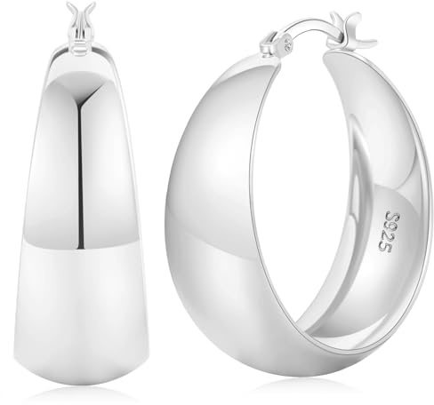 Senteria Thick Silver Hoop Earrings 925 Sterling Silver Hoop Earrings for Women Hypoallergenic Chunky Hoops Earring Lightweight Big Large Silver Hoops Earring for Women 30 MM