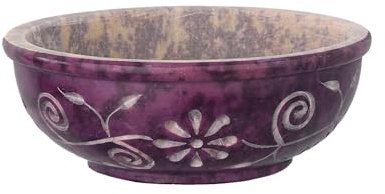 NKlaus Burdeos 16777 - Cuenco de esteatita de 10 cm de diámetro, hecho a mano con grabado floral, ideal para incienso, velas de té, meditación y altar