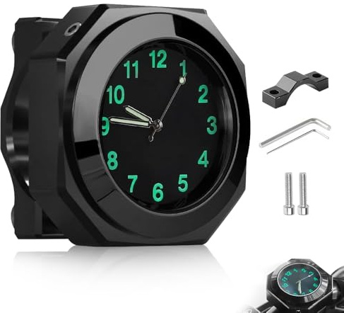 SGZIOO Reloj de Manillar de Motocicleta, Aleación Aluminio Reloj de Motocicleta Impermeable, Diámetro 22-28 mm,para Bicicleta,Manillar de la Moto Universal a Prueba de Agua