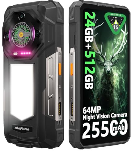 Ulefone Armor 33 Movil Resistente, 25500mAh 66W 24GB+512GB/SD-2TB Android 15 AI Smartphone Altavoz de 118 dB Teléfono Movil 6,95” FHD+ 120Hz con LED de 1100LM, Cámara 64MP+50MP, 3-Slots/OTG/NFC