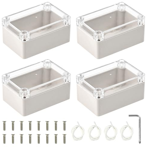VGECEE 4 Pezzi Scatola Derivazione Esterna, 10x6.8x5cm Cassetta di Derivazione ABS Cassa Elettronica IP67 Impermeabile Scatola di Giunzione Scatola Elettrica da Esterno con Copertura Trasparente