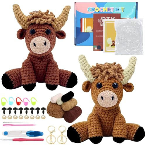 Set completo all'uncinetto per principianti – Set di 2 pezzi di corteccia di altopiano per adulti e bambini, set per lavorare a maglia per regalo Crochet Kit con video, istruzioni per l'uncinetto