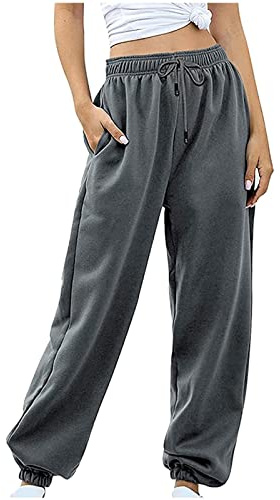 PAIDAXING Pantalon de jogging baggy pour femme - Jambe large - Taille haute élastique - Avec poches - Cordon de serrage - Style décontracté - Hip Hop - Streetwear - Gym - Jogging - Danse