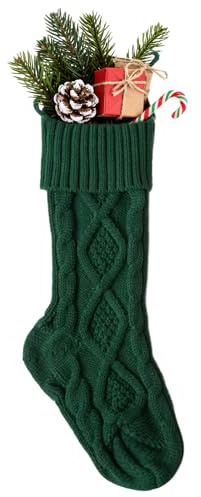 YAUOIPI 1 Piece Green Christmas Stocking,46 CM/18 Inch Large Size Knit Personalised Gift Bag Xmas Stockings,Personalised Gift Bags for Family Holiday Christmas Tree Decorations (Green)