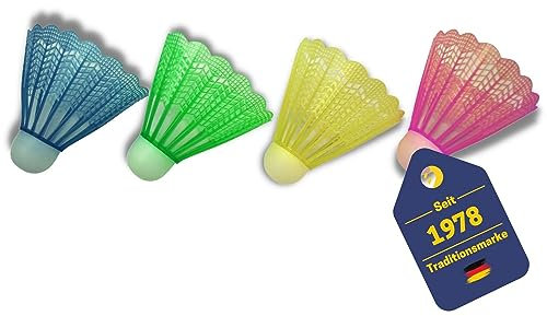 BEST SPORTING Nylon Federball Set I 4 Federbälle aus Nylon I Badminton Set bestehend aus 4 Bällen I Neon-Farben Badminton Bälle mit verstärktem Kopf I Sport-Zubehör I Badminton-Zubehör