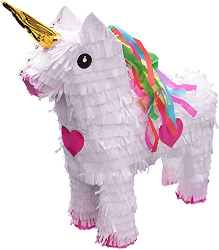 Goodtimes Pinata Einhorn Weiß/Gold 47cm hoch Partyspiel Zum Befüllen mit Süßigkeiten und zerschlagen Als Geschenkidee für Geburtstag Hochzeit JGA