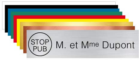 Plaque Gravée Pour Boîte Aux Lettres Personnalisable Avec Votre Nom et Prénom Stop Pub - Dimensions 10 x 2,5 Cm - Aspect Argent Brossé Avec Écriture Noir