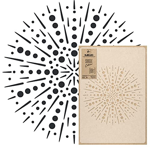 NAKLEO Stencil Mandala per Pittura Diametro 39cm-S, Fuochi d'artificio Ornamento Modello per Pareti Grandi Dimensioni, Plastica e Riutilizzabile Fai Da Te Artigianato, Muro Legno Tessuto Mobili