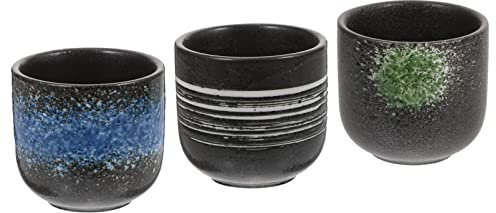 UPKOCH Japanese Ceramic Tea Cup Teacup, 3Pcs Small Vintage Tea Cups, Traditional Earthenware Cups, No Handle Asian Tea Cups for Home Kitchen 200ml