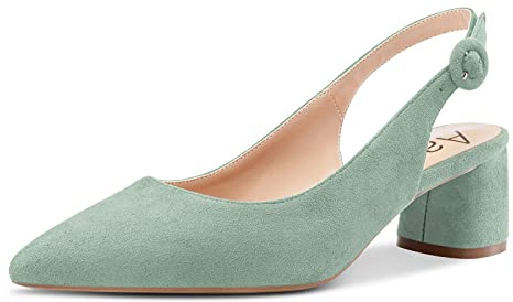 Aachcol Femmes Slingback Escarpins Bloc Chunky Mi Bas Talon Heel Pointu Bout Lanières Cheville Mariage Bureau Party Dress Chaussures Cute 5 CM Turquoise Vert Suède 40 EU