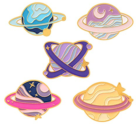 ARFUKA Lot de 6 épinglettes en forme de dessin animé Univers Planet broches - Cadeau pour homme et femme, Métal