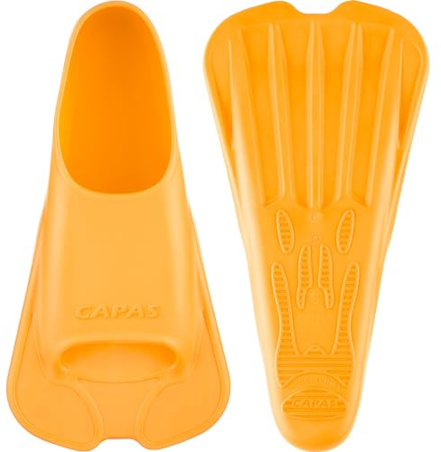 CAPAS Kurze Trainingsflossen für Schwimmen | Komfortable Silikon Schwimmflossen | Kurzflossen | Taucherflossen | Unisex Flossen für Kinder Erwachsene | Kurze Klinge Beinstärke aufbauen (Orange, XXXS)
