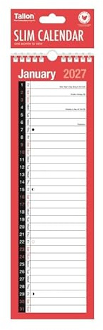 2027 Slim Calendar Spiral Bound Wall Hanging Planner/Organiser| Large Red and Black | For Home Business Office School| With 2027 Notable Dates & Forward Planner 2028 (Slim Calendar)