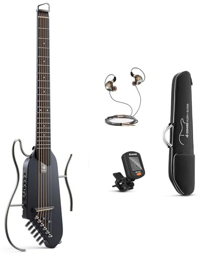 Donner HUSH-I Leise Elektro-Akustik Gitarre für Unterwegs, Kopfloser Tragbarer Reisegitarre, Ultraleichte Ahornkorpus mit abnehmbaren Rahmen, Gigbag und Zubehör