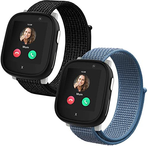 2-Stück Nylon Armbänder kompatibel mit Xplora X6/Anio 6 Armband, Kids Smartwatch Klettverschluss Mädchen Jungen Verstellbare Ersatz Armbänder für X6 Play/X6 Pro/Anio6,Schwarz+Blau
