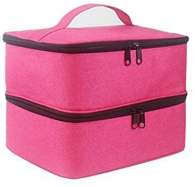 Sac de Rangement Vernis à Ongles pour 30 Bouteilles (15ML-0,5FL.oz) et Lampe UV, Boite Double Couche, Organisateur Rosa