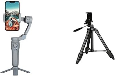 Rollei Steady Butler Mobil 3 SE, liten, lätt, vikbar smartphone gimbal för tysta handfilmade videor. Med appkontroll för Android och iOS 22946 & Rollei 22638 Smartphone Stativ Traveler, Svart