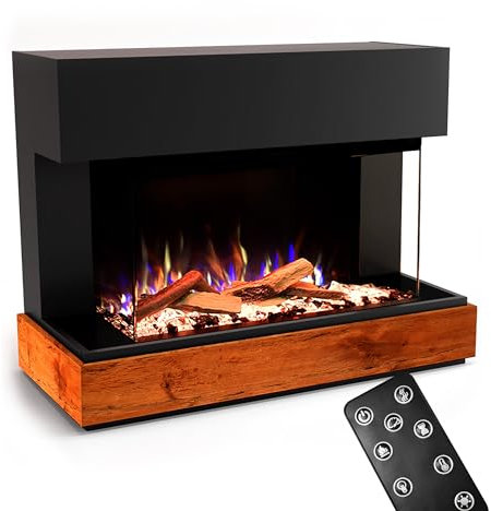 GLOW FIRE Kaminofen Curie mit realistischem 3D E-Motion LED-Feuer - Stand-Elektrokamin mit Heizung, Kaminfeuer & Timer, max. 1500 W, 114x89x41,5, Schwarz