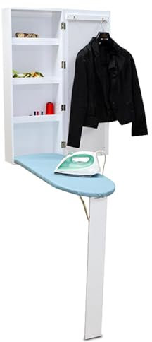 COYEUX Wall Mounted Ironing Board Cabinet, with Built In Ironing Board & Folding Support Leg, with Mirror/Storage Space, for Home, Apartment & Small Spaces