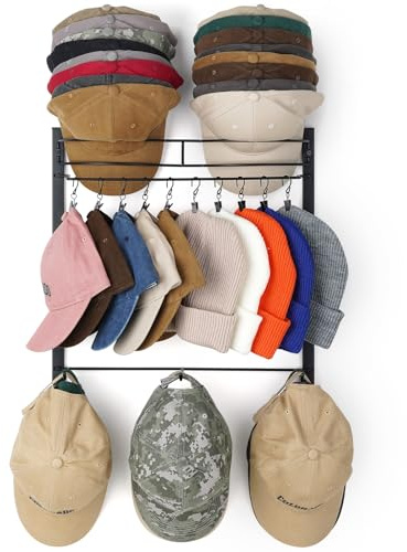 HYDERMUS Hat Rack for 45 Baseball Caps with 10 Clips 3 Tier Hat Organizer for Wall Multi-functional Hat Hanger Metal Hat Holder at Closet Bedroom Entryway Gift for Men Boy Teen
