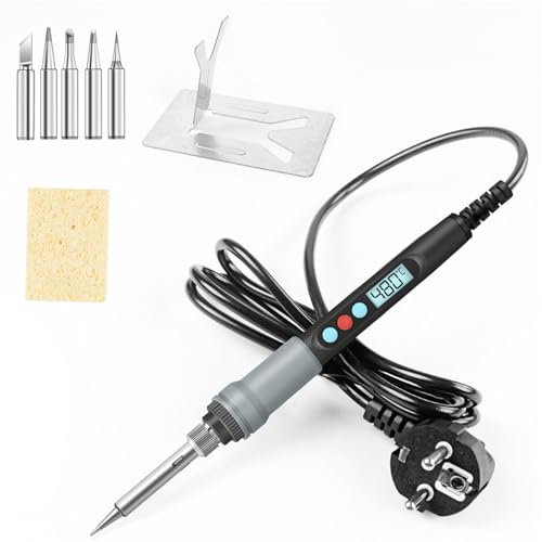Juego de soldador 90W Soldador eléctrico con ajuste de temperatura, Kit de soldador con 5 Puntas,Esponja,Soporte de soldadores,herramientas de soldadura electrónica portátil