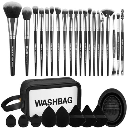 Pinselset Makeup, MAANGE 30 Stück komplettes Make up Pinsel set 5 Produkte enthalten für Puder Foundation Lidschatten Concealer Eyeshadow, Schwarz Schminkpinsel Set
