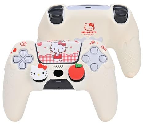 Kuitmor Ensemble de protection en silicone pour manette PS5, housse de protection antidérapante et souple pour la manette sans fil PlayStation 5 avec 2 embouts pour pouces et 1 autocollant (Blanc)