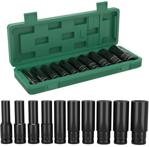 KeZaara 10 Piezas Juego de Llaves de Vaso, 10-24mm Vasos de Impacto Largos 1/2, para Reparación de Automóviles o Muebles