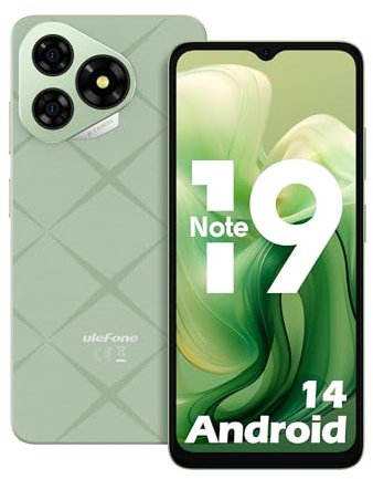 Ulefone Note 19 Teléfono Móvil Android 14, 6GB+32GB/SD-512GB, Cámara 8MP+5MP, 5000mAh Batería Moviles Octa Core Smartphone 6,56 HD+ 3 Ranuras para Tarjetas 4G Dual SIM/Face ID/GPS/OTG/FM Verde
