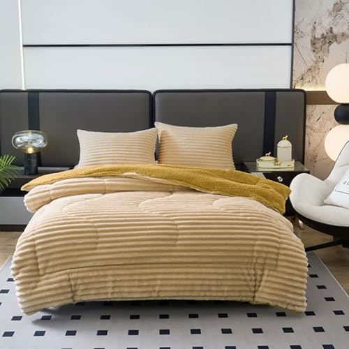 TIENDA EURASIA - Edredón Borrego Raya 100% Poliéster y Sherpa Polar Extra Suave | Incluye Funda | Cama 90/105 (Beige, 1 Funda)