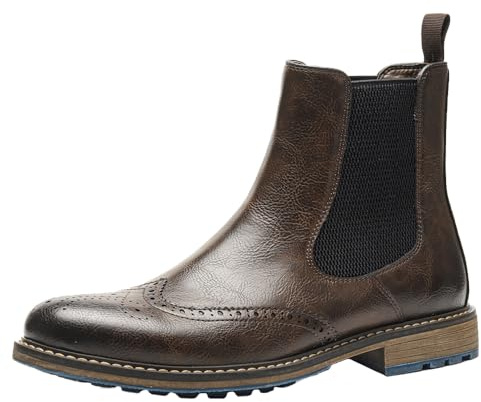 Harssidanzar Hommes Chelsea bottes,élégant et confortable en cuir casualwear bottes couvre bottes hommes chaussures KM304EU,Le Brun,Taille 43