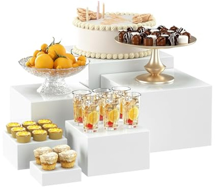 Tortenständer Cube Ständer, 6 Stück Acryl Dessert-Ständer mit Hohlen Böden, 3 4 5 6 7 8 Food Risers Display, BuffetStänder für Hochzeiten, Geburtstag, Partys, Cupcake, Party-Dekoration, Weiß