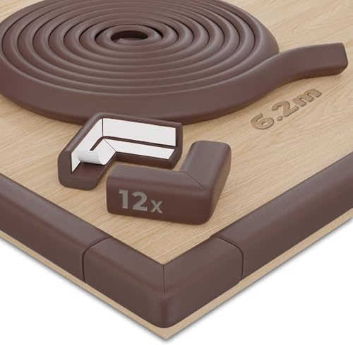 Hoffenbach Protector de Bordes y Esquinas para Bebés – 6,2m de Espuma de Seguridad para Mesa y Muebles – 12 Protectores Adhesivos – Protección Infantil para el Hogar – Marrón Chocolate