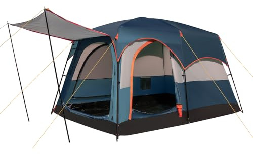 HOMASIS Tenda a Tunnel per 4-6 Persone con 2 Divisori e 3 Ingressi, Tende con Avancorridoio e Tappetino, Tenda Familiare con Borsa per il Trasporto per Campeggio, Trekking e Escursioni (Blu)