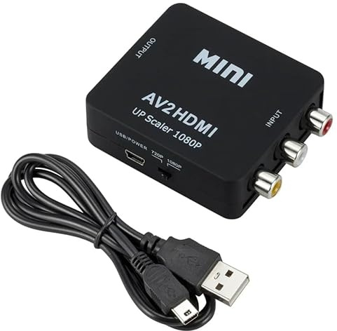 RCA to HDMI 1080P AV RCA to HDMI Converter Composite CVBS AV to HDMI Video Audio Converter Adapter for PC Laptop Mini Xbox PS2 PS3 TV STB VHS VCR Camera DVD, Supporting PAL/NTSC with USB Power Cable