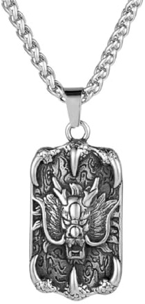 Kinesisk drak-etikett-hänge för män dominerande drakhuvud halsband män kinesiska stjärntecken djur amulett smycken
