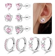 FIOROYAL 5 Paia Perno in Argento Sterling 925 Set Orecchini Donna Cerchio Bambina Orecchini Punto Luce CZ Fiore e Cuore Set Piercing Orecchio Gioielli Anallergici Rosa